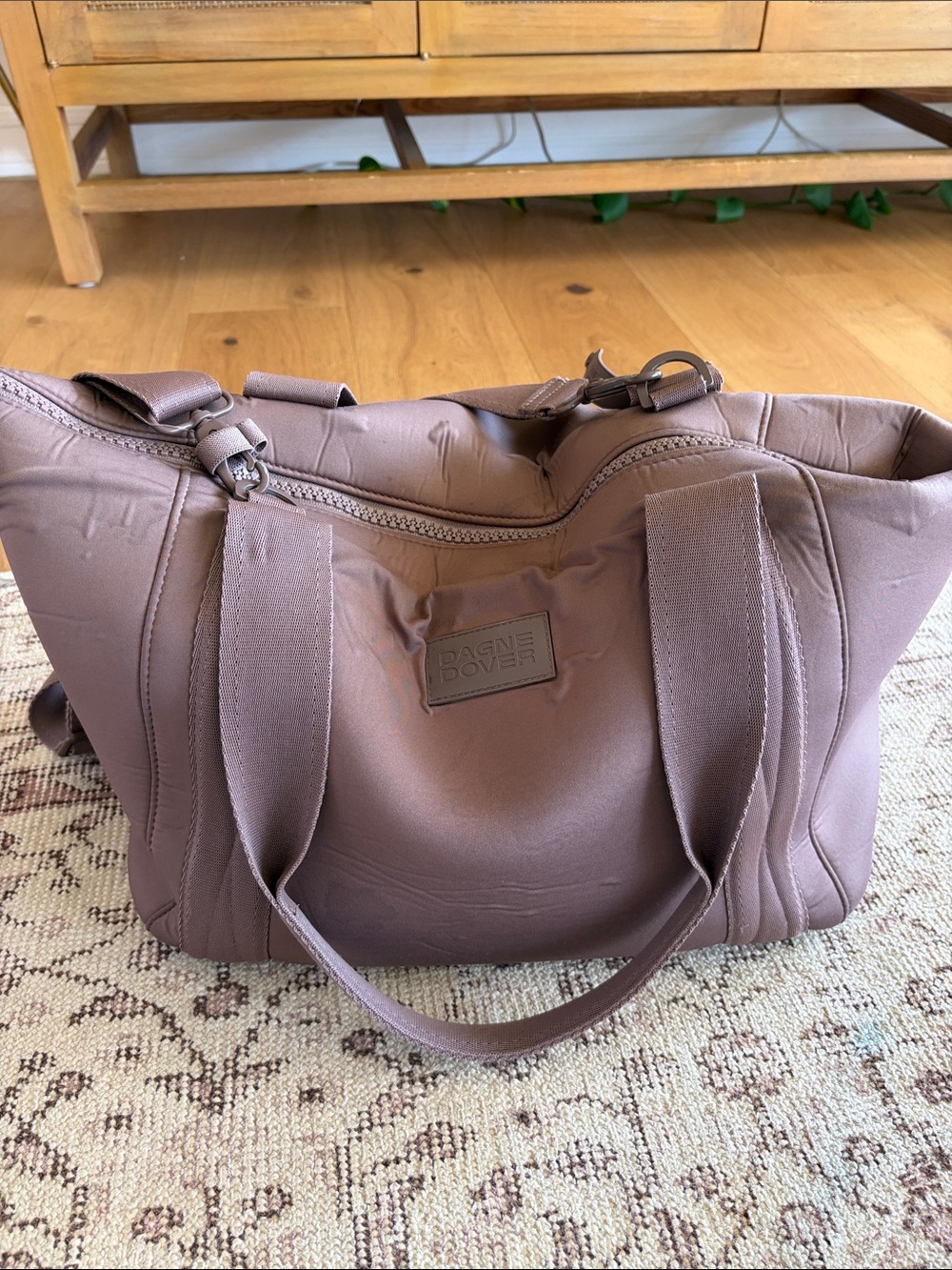 Dagne Dover mauve-brown neoprene tote with dual handles